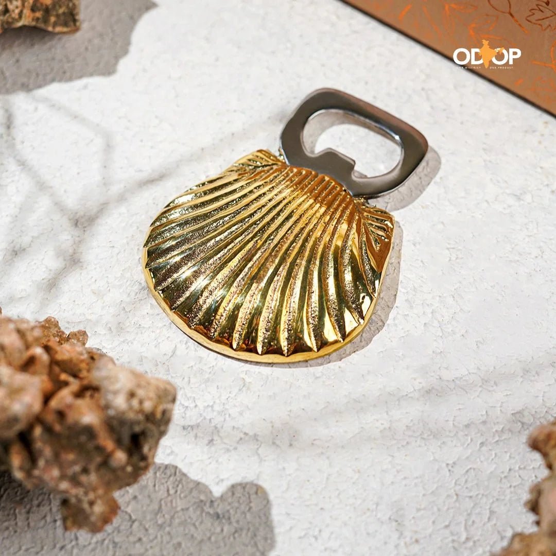 Seep (Shell) Brass Bottle Opener| Bar Accessories – Kitchen Tools on Brown Living™. SKU: HD009L. Img 3.