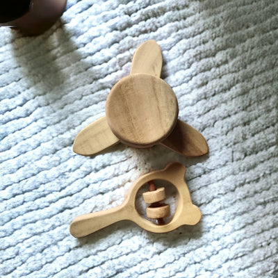 Sensory Developing Neem Wooden Flower Tumbler & Mickey Head Rattle – Baby Rattles on Brown Living™. SKU: R_FLTMBLR-MKHD. Img 2.