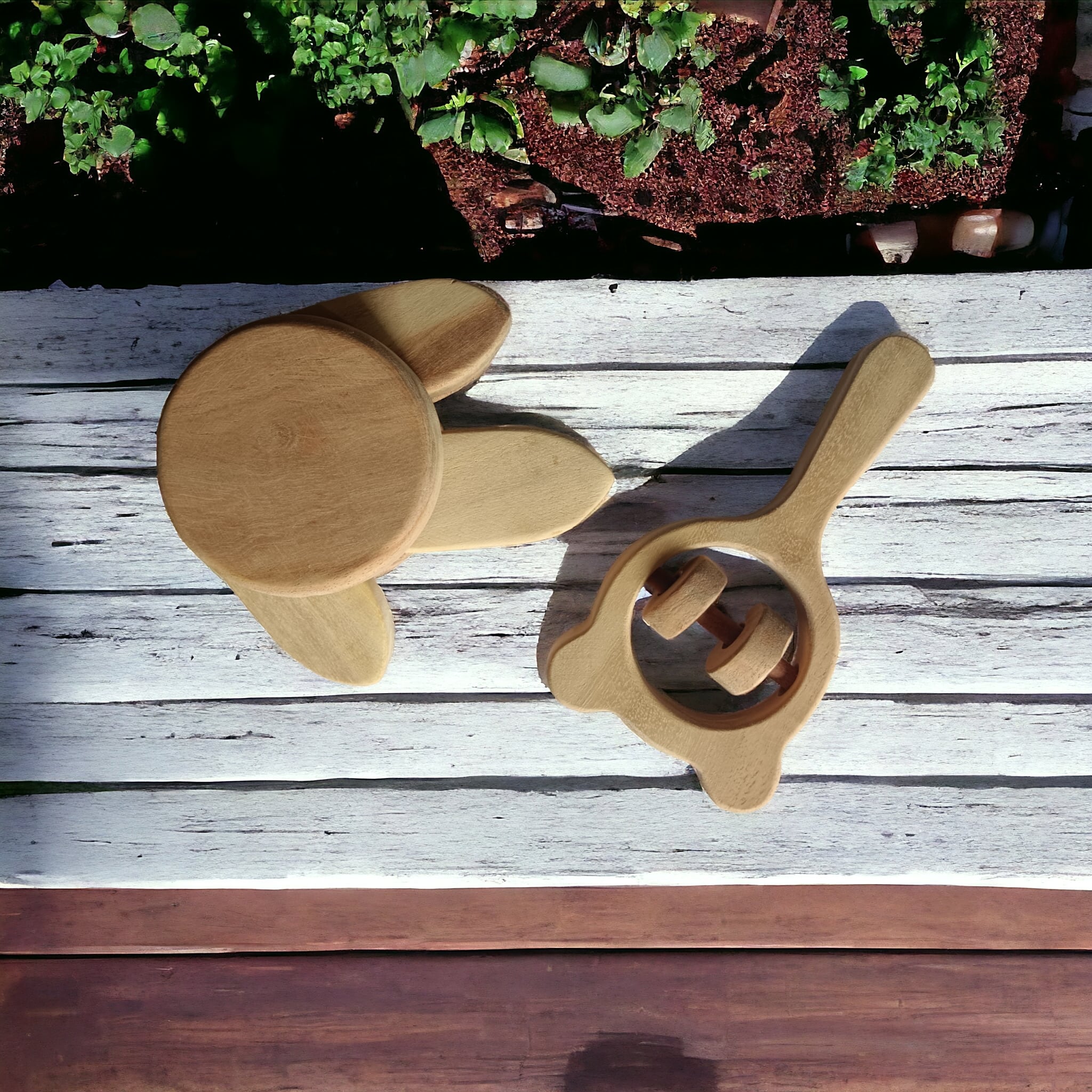 Sensory Developing Neem Wooden Flower Tumbler & Mickey Head Rattle – Baby Rattles on Brown Living™. SKU: R_FLTMBLR-MKHD. Img 4.