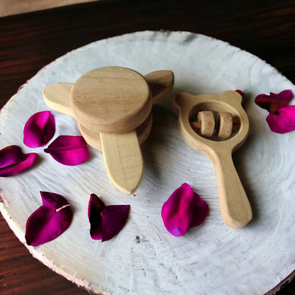 Sensory Developing Neem Wooden Flower Tumbler & Mickey Head Rattle – Baby Rattles on Brown Living™. SKU: R_FLTMBLR-MKHD. Img 3.