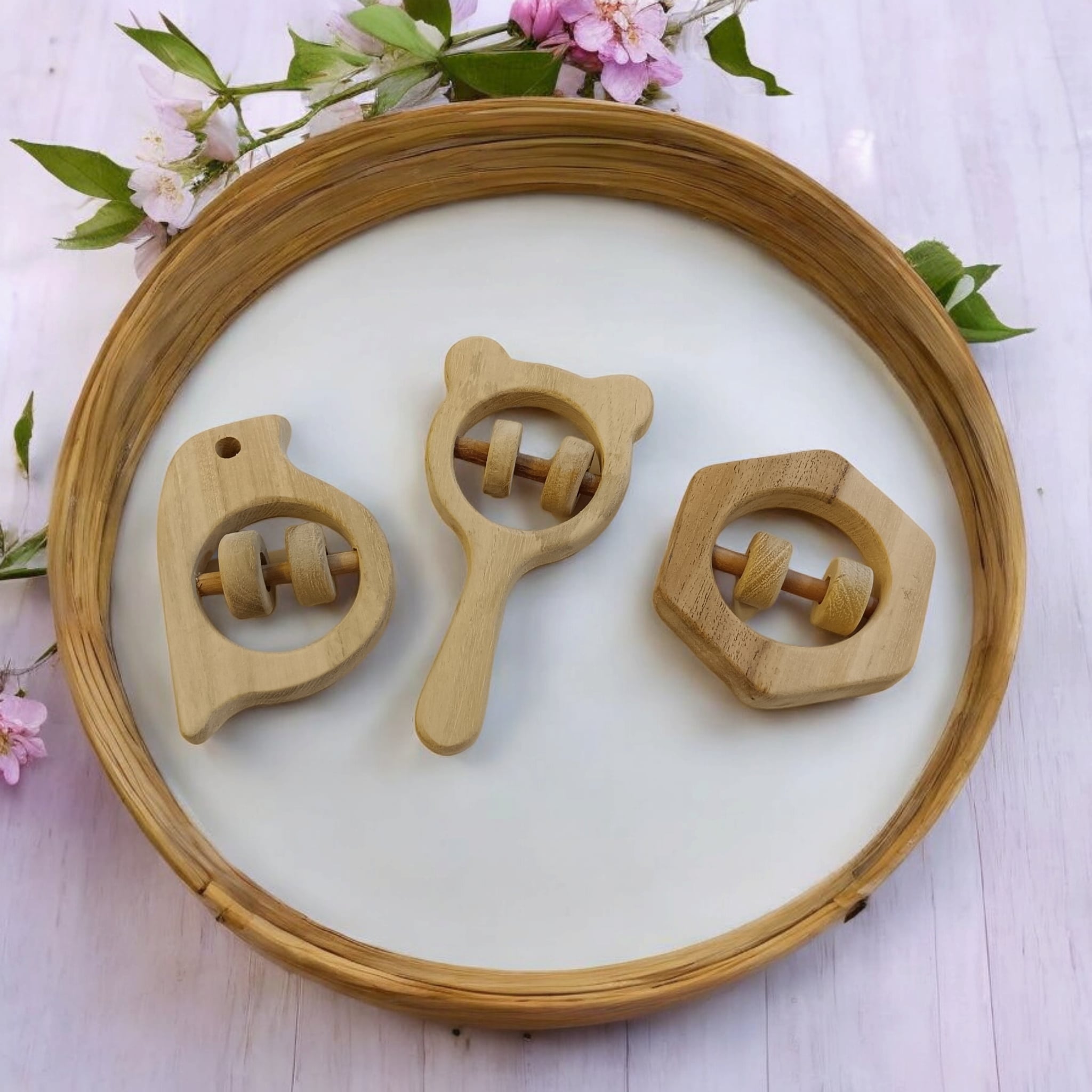 Sensory Developing Rattles – Sparrow, Mickey Head & Hexagon Shaped – Baby Rattles on Brown Living™. SKU: R_SPR-MKHD-HXN. Img 4.