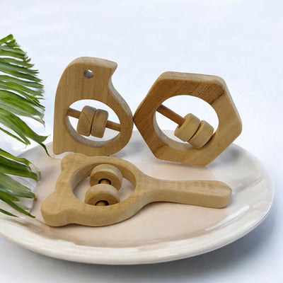 Sensory Developing Rattles – Sparrow, Mickey Head & Hexagon Shaped – Baby Rattles on Brown Living™. SKU: R_SPR-MKHD-HXN. Img 3.