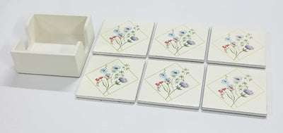Serene Bloom Coasters Floral Decorative Drink Coasters Set – Coasters on Brown Living™. SKU: TLD-BL-09. Img 1.
