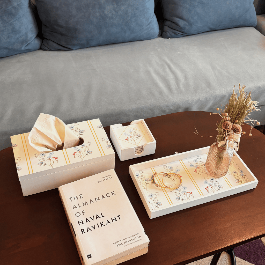 Serene Bloom Tray Decorative Floral Serving Tray – Trays & Platters on Brown Living™. SKU: STSML_Medium_. Img 3.
