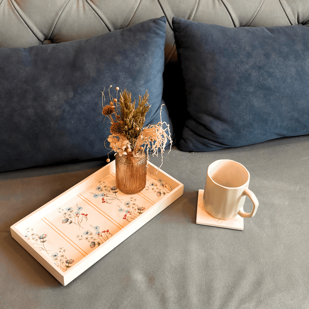 Serene Bloom Tray Decorative Floral Serving Tray – Trays & Platters on Brown Living™. SKU: STSML. Img 1.