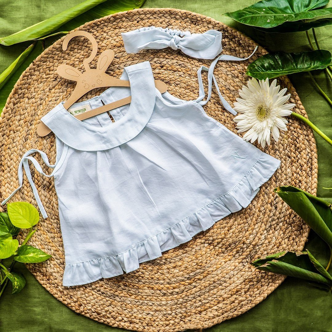 Serene Blue Top for Babies | Soft & Breathable Summer Wear – Kids Tops on Brown Living™. SKU: ARN0011_0-3. Img 1.