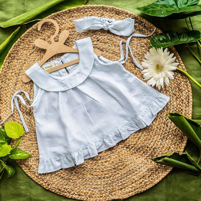 Serene Blue Top for Babies | Soft & Breathable Summer Wear – Kids Tops on Brown Living™. SKU: ARN0011_0-3. Img 1.