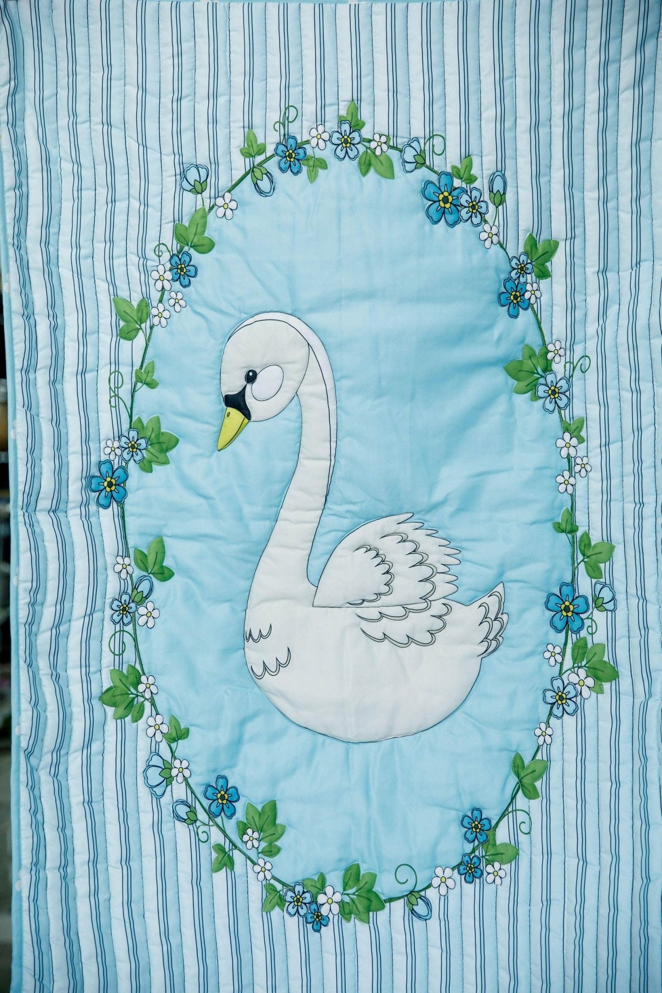 Serene Swan Quilt Soft Kids Bedding Blanket – Play Mats on Brown Living™. SKU: QLTSWAN. Img 1.