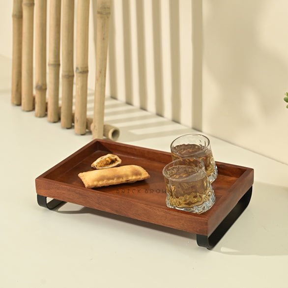 Serving Wooden Tray with Metal Stand (Large) | Verified Sustainable Trays & Platters on Brown Living™