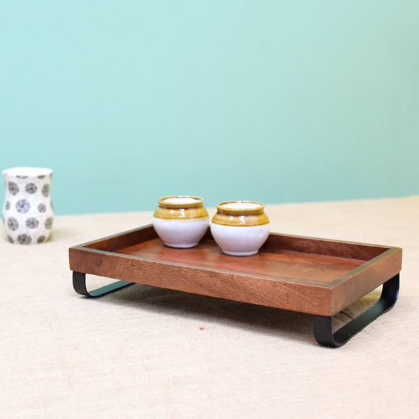 Serving Wooden Tray with Metal Stand (Large) | Verified Sustainable Trays & Platters on Brown Living™
