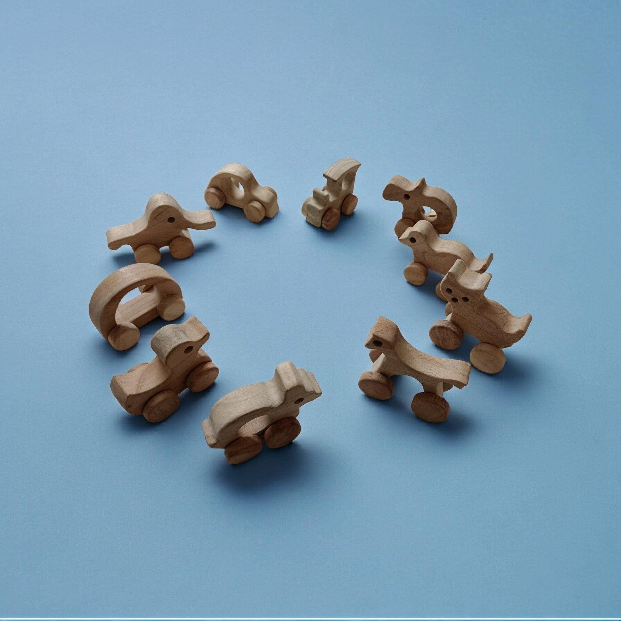 Set Of 10 Beautiful Push & Pull Toys For Toddlers – Toy Trains & Vehicles on Brown Living™. SKU: W_SET10. Img 5.