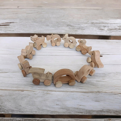 Set Of 10 Beautiful Push & Pull Toys For Toddlers – Toy Trains & Vehicles on Brown Living™. SKU: W_SET10. Img 2.