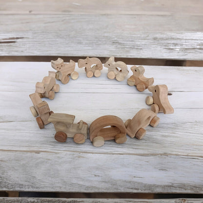 Set Of 10 Beautiful Push & Pull Toys For Toddlers – Toy Trains & Vehicles on Brown Living™. SKU: W_SET10. Img 2.