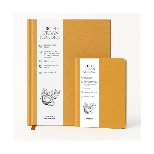 Set of 2 - Coconut Husk Cover A5 & A6 Journal Pack - The Urban Nordic – Notebooks & Notepads by The Urban Nordic available on Brown Living™. . SKU: BRCTSETA5HCA6SBRDFSC - 1. Img 1.