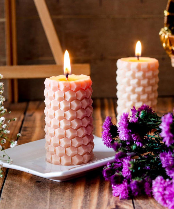 Set of 2 Honeycomb Pillar Soy Wax Candles | Verified Sustainable Candles Fragrances on Brown Living™