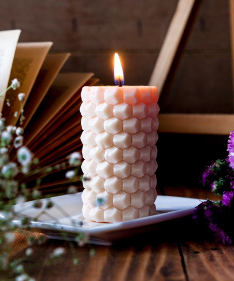 Set of 2 Honeycomb Pillar Soy Wax Candles | Verified Sustainable Candles Fragrances on Brown Living™