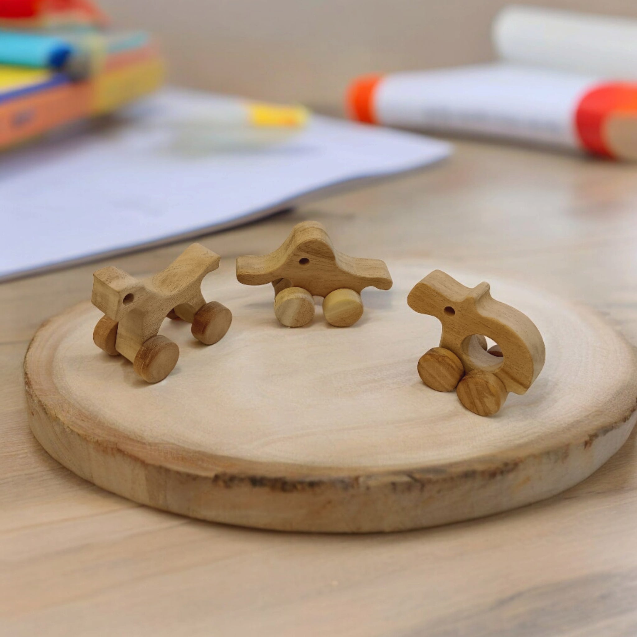 Set Of 3 Jungle Animal Neem Wooden Wheel Toys For Toddlers – Toy Trains & Vehicles on Brown Living™. SKU: W_HRS-ELP-HPO. Img 5.