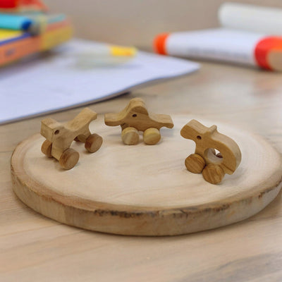 Set Of 3 Jungle Animal Neem Wooden Wheel Toys For Toddlers – Toy Trains & Vehicles on Brown Living™. SKU: W_HRS-ELP-HPO. Img 5.