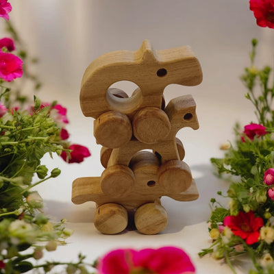 Set Of 3 Jungle Animal Neem Wooden Wheel Toys For Toddlers – Toy Trains & Vehicles on Brown Living™. SKU: W_HRS-ELP-HPO. Img 7.
