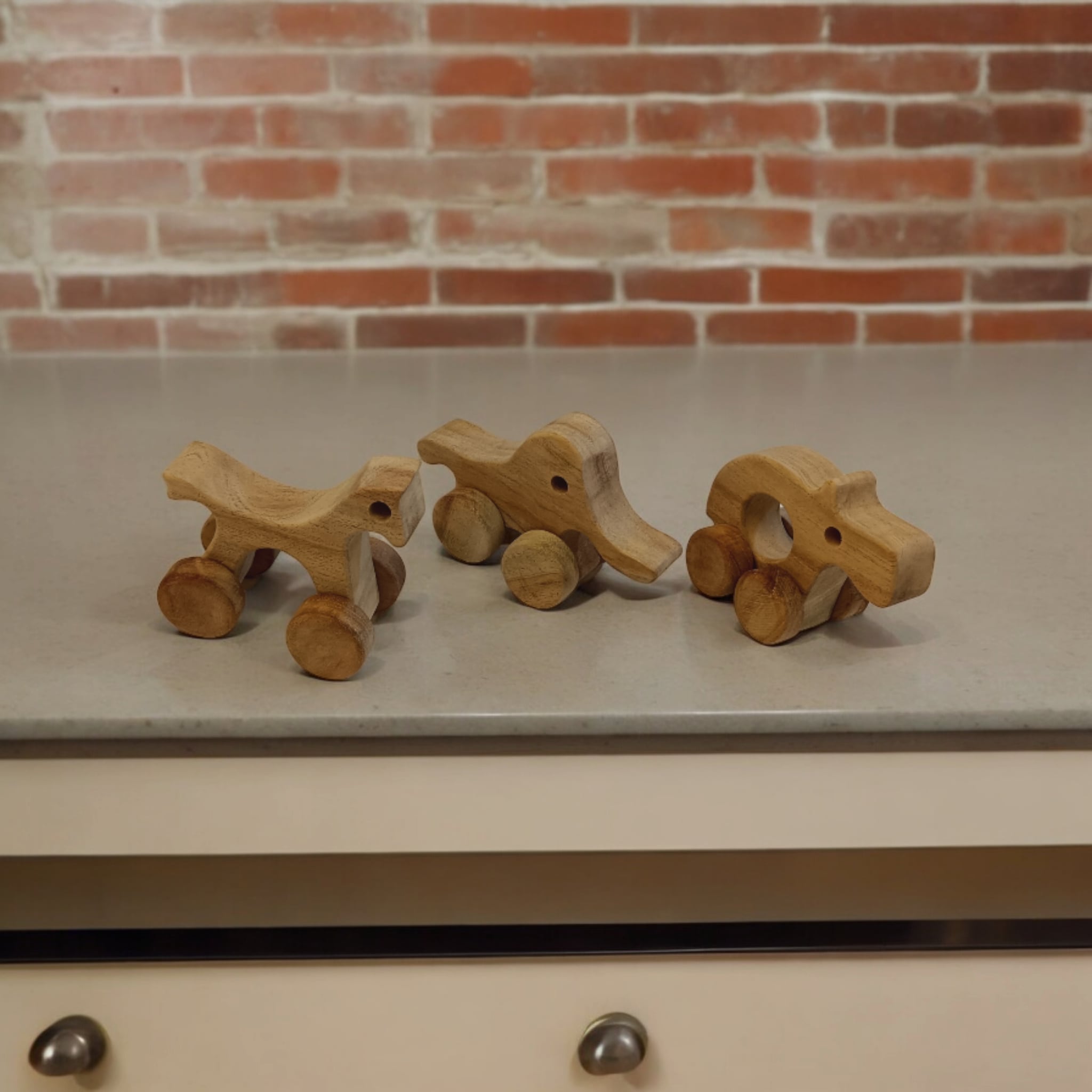Set Of 3 Jungle Animal Neem Wooden Wheel Toys For Toddlers – Toy Trains & Vehicles on Brown Living™. SKU: W_HRS-ELP-HPO. Img 4.
