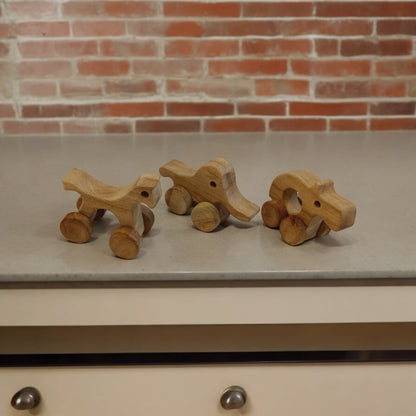 Set Of 3 Jungle Animal Neem Wooden Wheel Toys For Toddlers – Toy Trains & Vehicles on Brown Living™. SKU: W_HRS-ELP-HPO. Img 4.