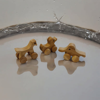 Set Of 3 Neem Wooden Wheel Toys – Horse, Elephant & Duck Shapes – Toy Trains & Vehicles on Brown Living™. SKU: W_HRS-ELP-DK. Img 4.