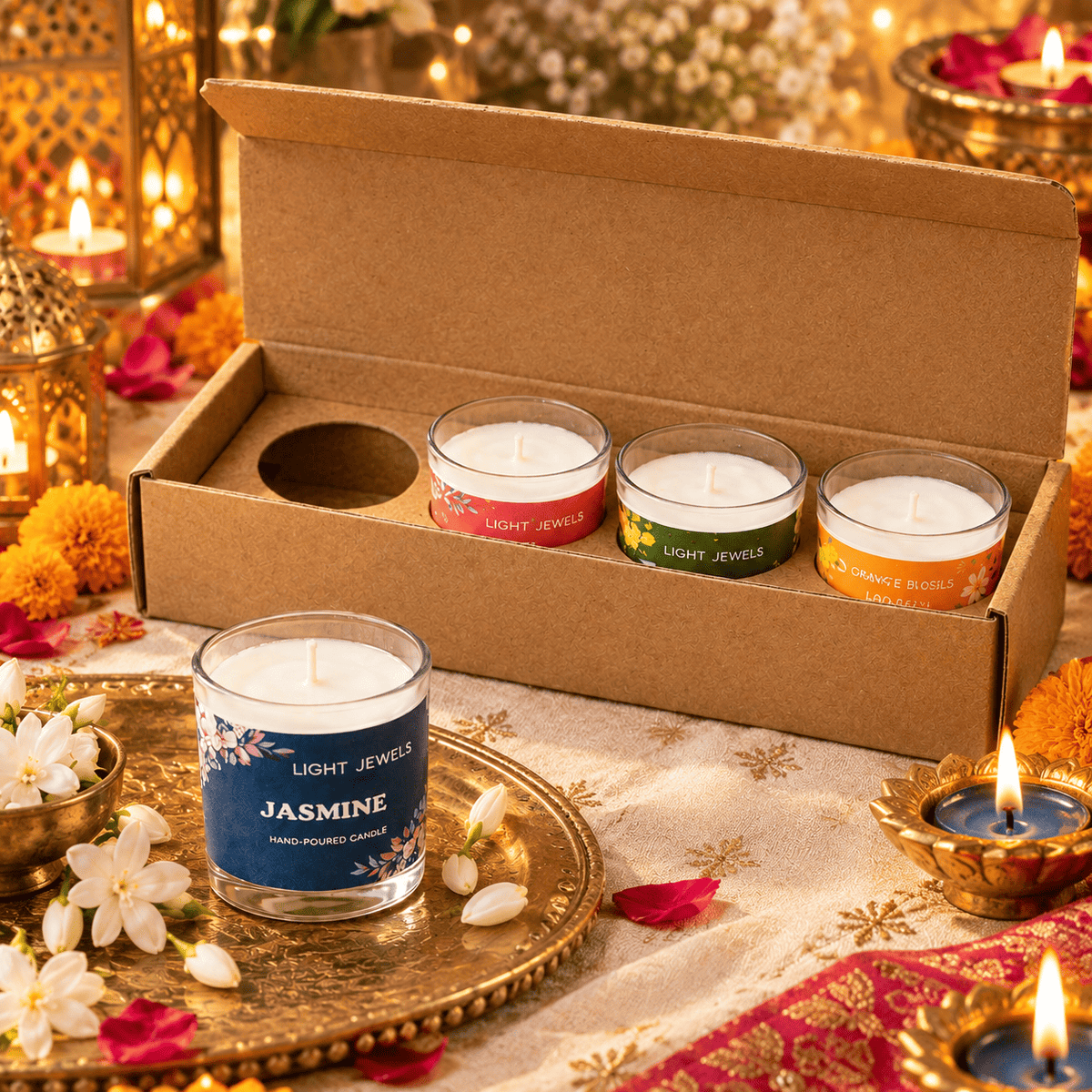 Set Of 4 Floral Soy Wax Glass Candle Votives | Scented Candles – Candles & Fragrances on Brown Living™. SKU: SN2574. Img 6.