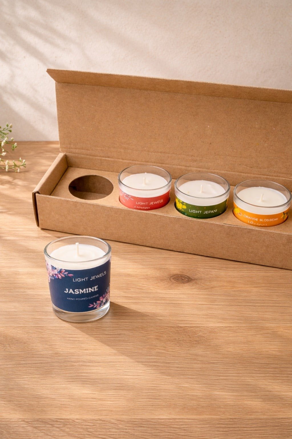 Set Of 4 Floral Soy Wax Glass Candle Votives | Scented Candles – Candles & Fragrances on Brown Living™. SKU: SN2574. Img 4.