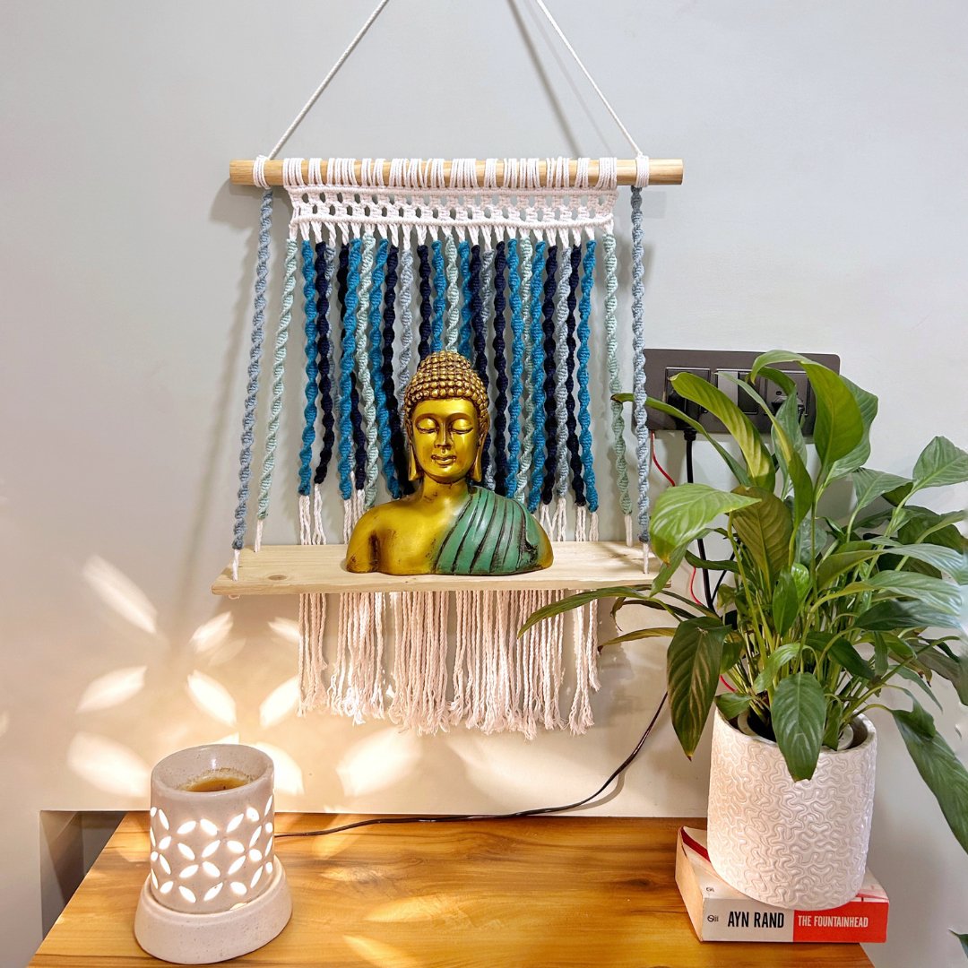 Shades of Blue Macrame Wall Shelf | Verified Sustainable by Brown Living™