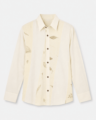 Shadow Leaf Cotton Shirt – Nature Inspired Soft Cotton Casual Shirt – Womens Shirt on Brown Living™. SKU: ACL2026002. Img 1.