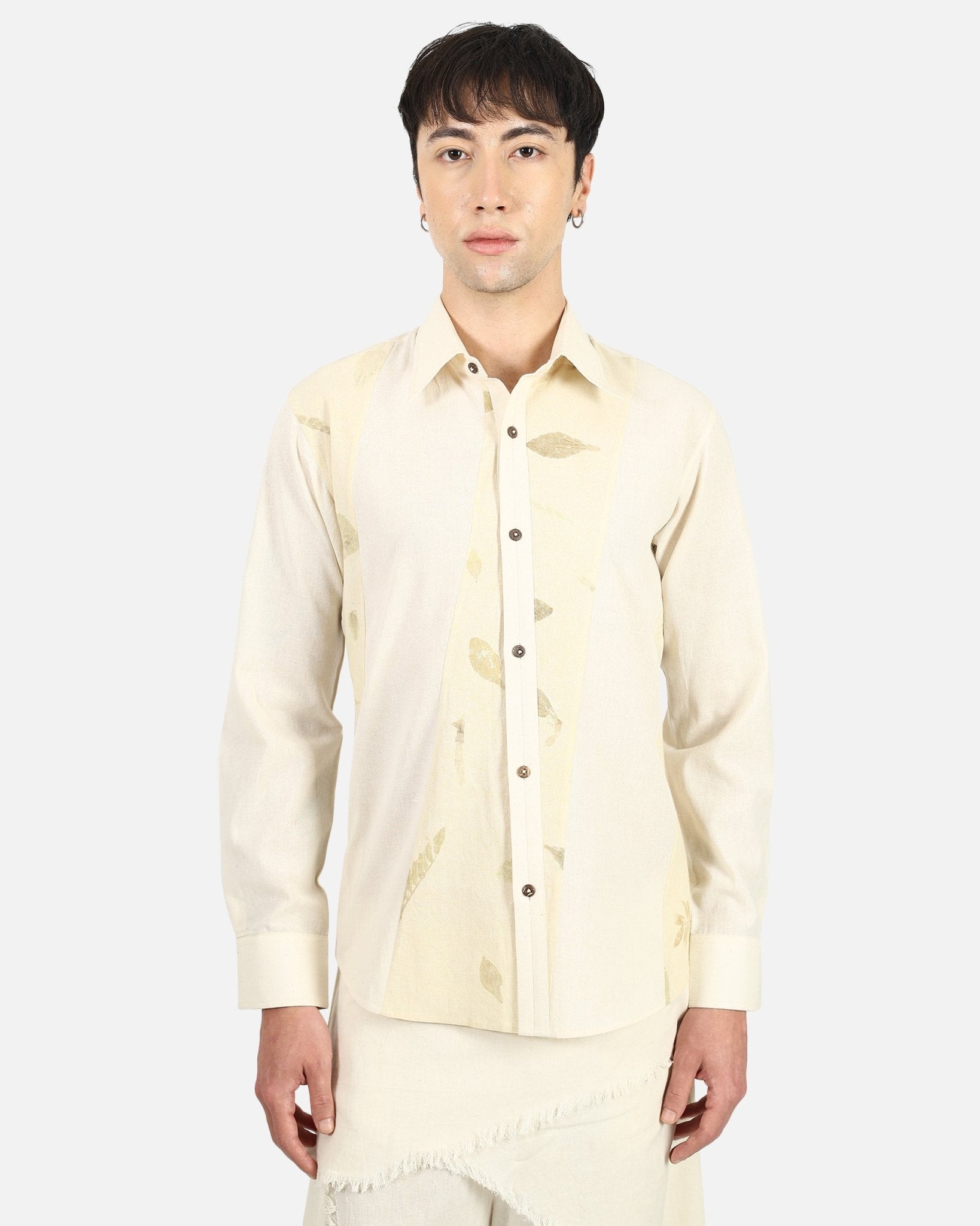 Shadow Leaf Cotton Shirt – Nature Inspired Soft Cotton Casual Shirt – Womens Shirt on Brown Living™. SKU: ACL2026002. Img 5.