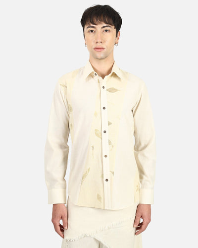 Shadow Leaf Cotton Shirt – Nature Inspired Soft Cotton Casual Shirt – Womens Shirt on Brown Living™. SKU: ACL2026002. Img 5.