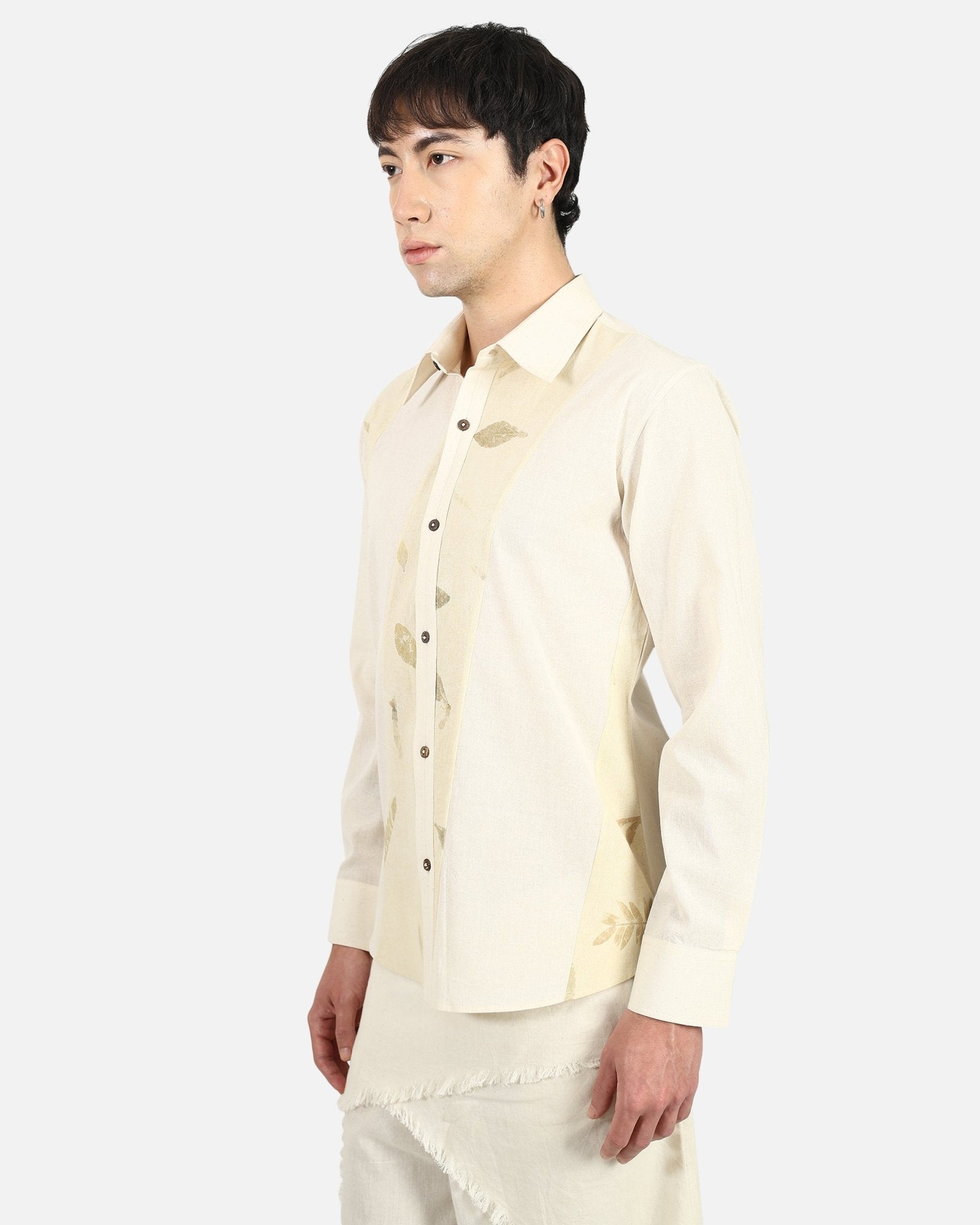 Shadow Leaf Cotton Shirt – Nature Inspired Soft Cotton Casual Shirt – Womens Shirt on Brown Living™. SKU: ACL2026002. Img 6.