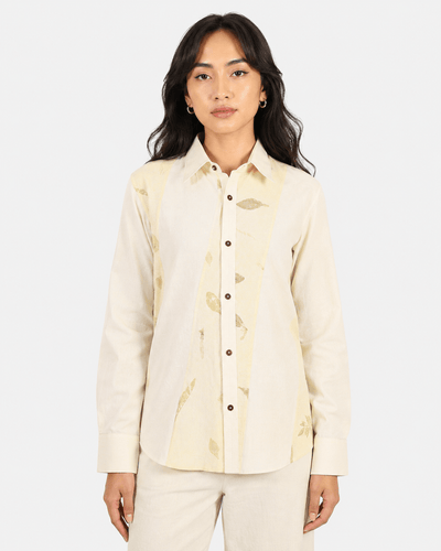 Shadow Leaf Cotton Shirt – Nature Inspired Soft Cotton Casual Shirt – Womens Shirt on Brown Living™. SKU: ACL2026002. Img 4.
