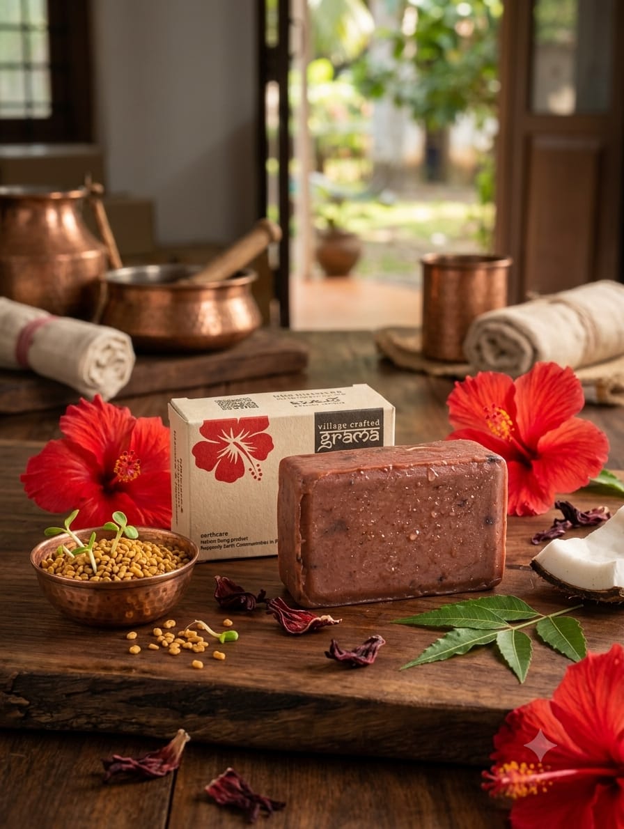 Shampoo Bar, Hibiscus and Fenugreek, Pack of 2 & 3 (Hot Process ) – Hair Shampoo Bar on Brown Living™. SKU: hibiscus2. Img 5.