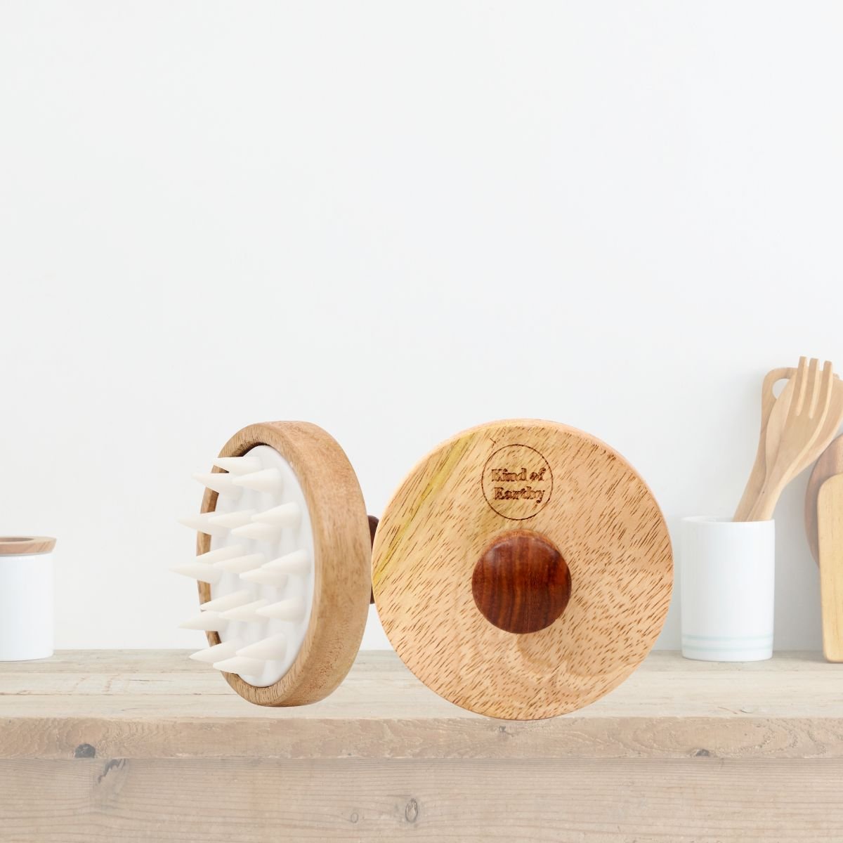 Shampoo Scalp Massager | Wooden Scalp Roller With Soft Bristles – Massager on Brown Living™. SKU: KOE020-WSM. Img 2.