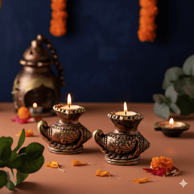 Shankh Diya Set Of 2 - Diwali Decoration & Festival Lighting – Home Decor on Brown Living™. SKU: D66. Img 3.