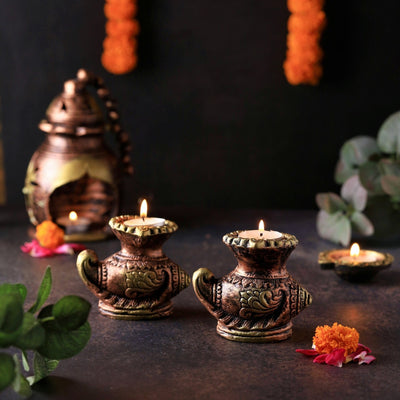 Shankh Diya Set Of 2 - Diwali Decoration & Festival Lighting – Home Decor on Brown Living™. SKU: D66. Img 2.