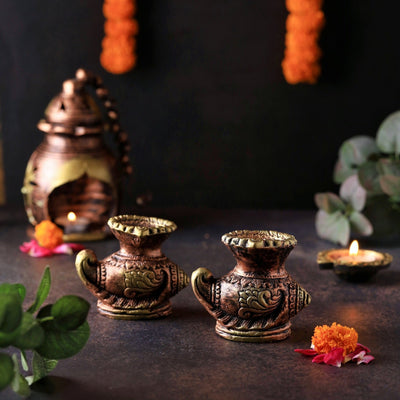 Shankh Diya Set Of 2 - Diwali Decoration & Festival Lighting – Home Decor on Brown Living™. SKU: D66. Img 5.
