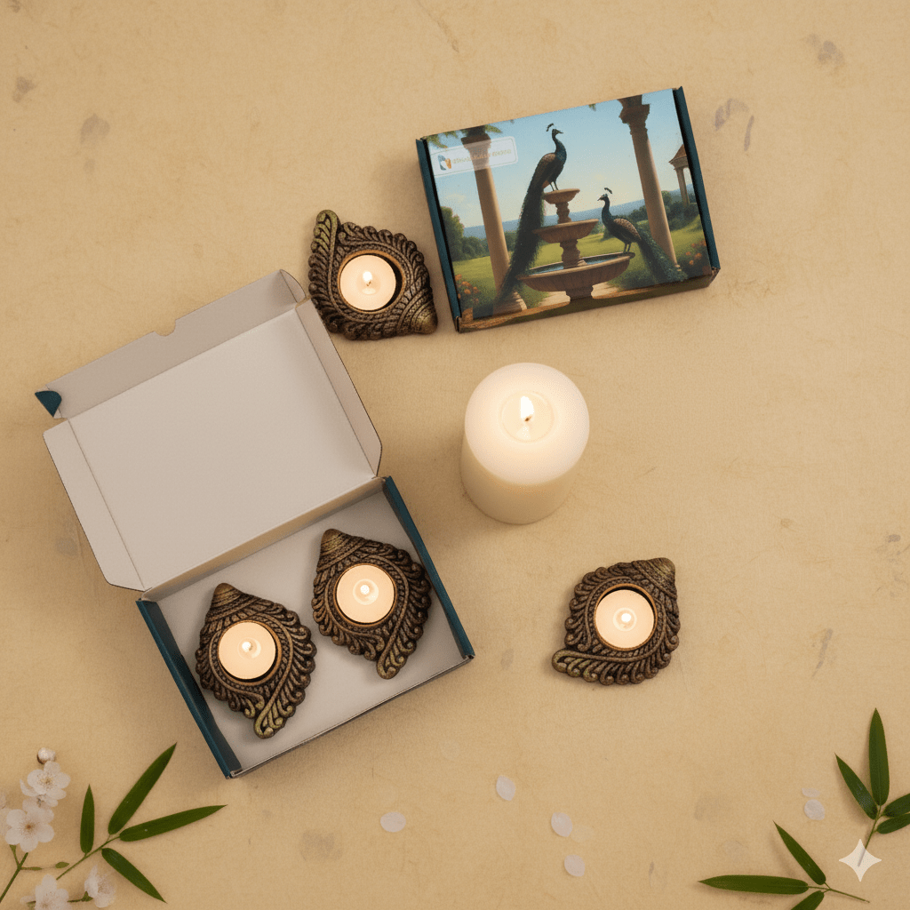 Shankh T Light Set Of 4 - Diwali Decoration & Festival Lighting – Home Decor on Brown Living™. SKU: D58. Img 3.