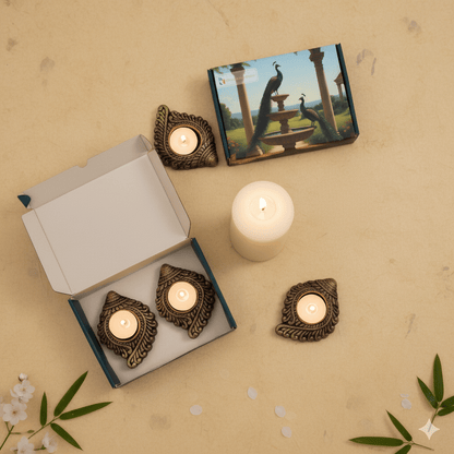 Shankh T Light Set Of 4 - Diwali Decoration & Festival Lighting – Home Decor on Brown Living™. SKU: D58. Img 3.