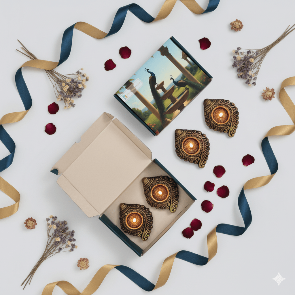 Shankh T Light Set Of 4 - Diwali Decoration & Festival Lighting – Home Decor on Brown Living™. SKU: D58. Img 4.