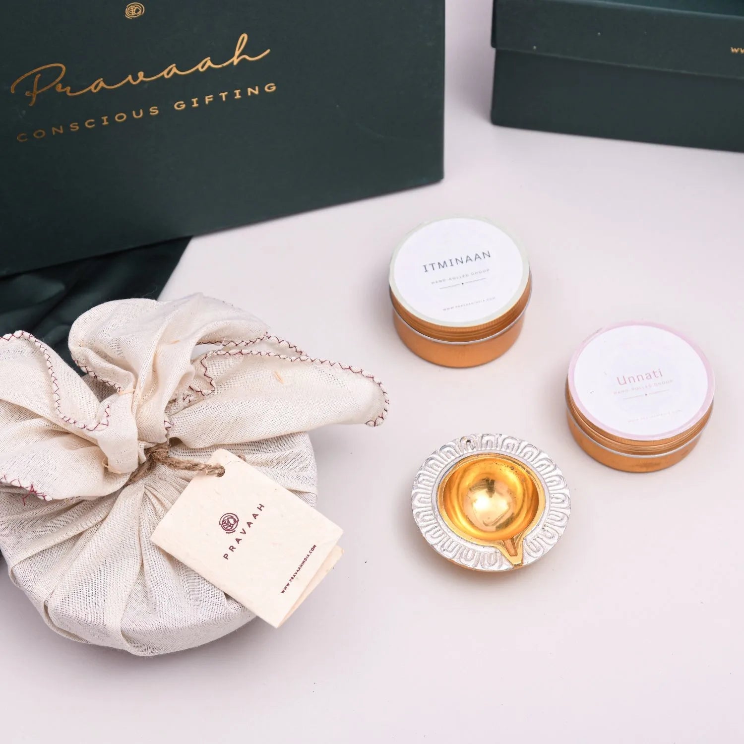 Shanti Glow – Sustainable Luxury Gift Set for Festivals & Celebrations – Gift Box on Brown Living™. SKU: PRA25GH018A. Img 2.