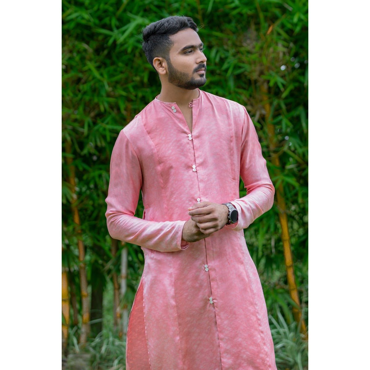 Shay Kurta for Men | Satin Ethnic Kurta | Minimal Everyday Wear – Mens Ethnic Sets on Brown Living™. SKU: TMS0170-XS. Img 2.