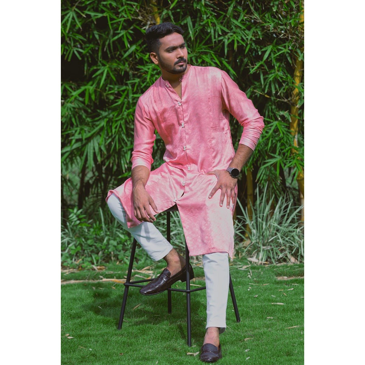 Shay Kurta for Men | Satin Ethnic Kurta | Minimal Everyday Wear – Mens Ethnic Sets on Brown Living™. SKU: TMS0170-XS. Img 1.