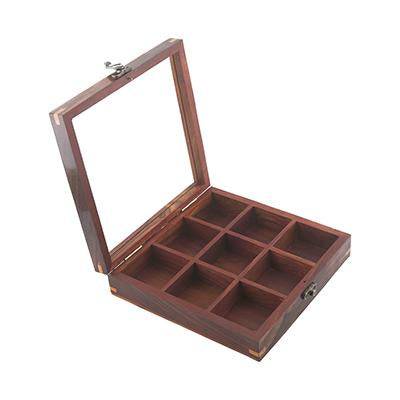 Sheesham Wood 9 Compartment Multipurpose Spice Box with Spoon – Kitchen Organizers on Brown Living™. SKU: BLSC1167. Img 1.