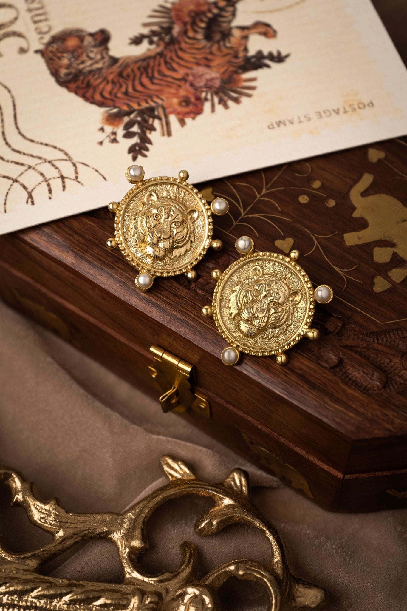 Shera Earrings | Recycled Brass With 22K Antique Gold Plating – Womens Earrings on Brown Living™. SKU: NSSE02. Img 1.