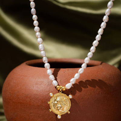 Shera Necklace | Recycled Brass Necklace with 22K Antique Gold Plating – Womens Necklaces on Brown Living™. SKU: NSSN01. Img 1.