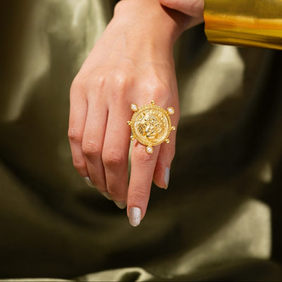 Shera Ring | Recycled Brass Ring with 22K Antique Gold Plating – Womens Rings on Brown Living™. SKU: NSSR15. Img 1.