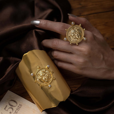 Shera Ring | Recycled Brass Ring with 22K Antique Gold Plating – Womens Rings on Brown Living™. SKU: NSSR15. Img 2.